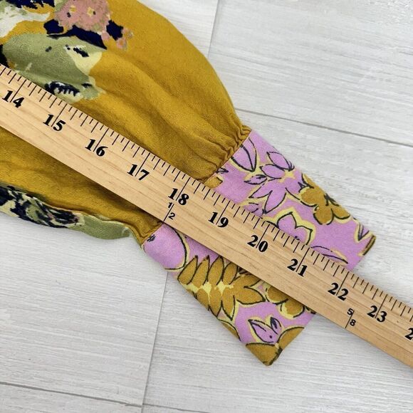 Free People Top Size S Brunch A Bunch Floral Tunic Blouse Yellow Oversized - Picture 12 of 14